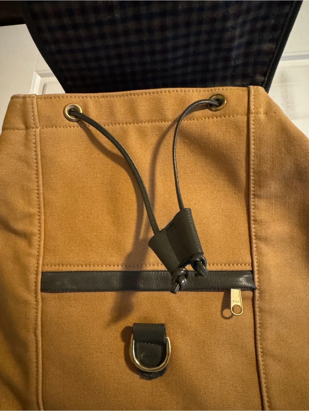 Vintage LL Bean Leather-Trim Tan Canvas Backpack